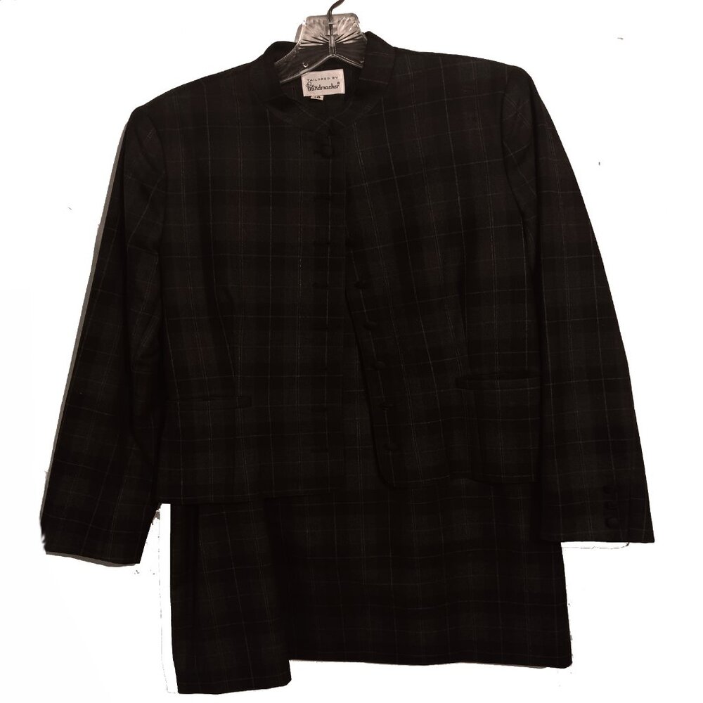Handmacher Black, Gray and White Windowpane Wool Suit Size 10
